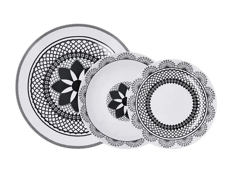 Vajilla Medina La Bouchée 18 piezas 6 servicios porcelana blanco/negro