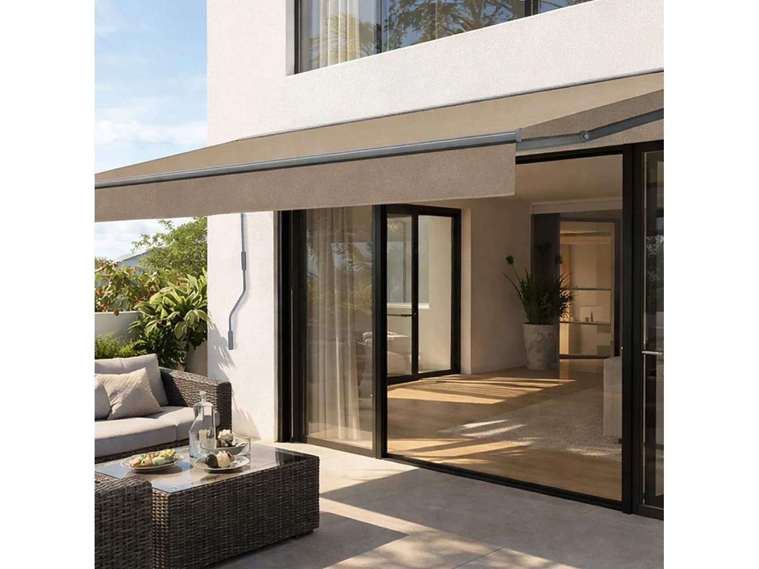 Store banne manuel 3,95 x 3 m en aluminium avec toile taupe ADRO