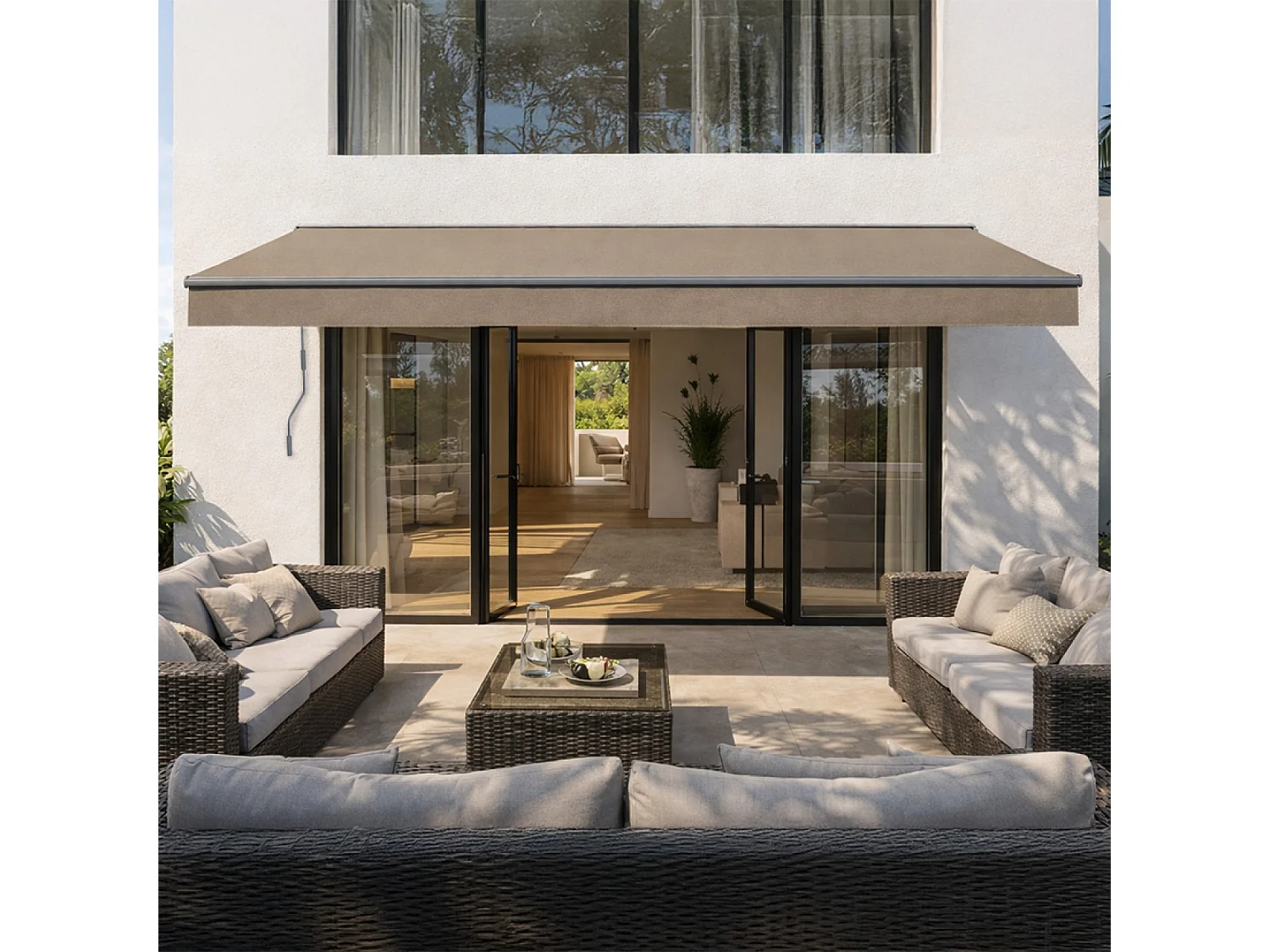 Store banne manuel 3,95 x 3 m en aluminium avec toile taupe ADRO