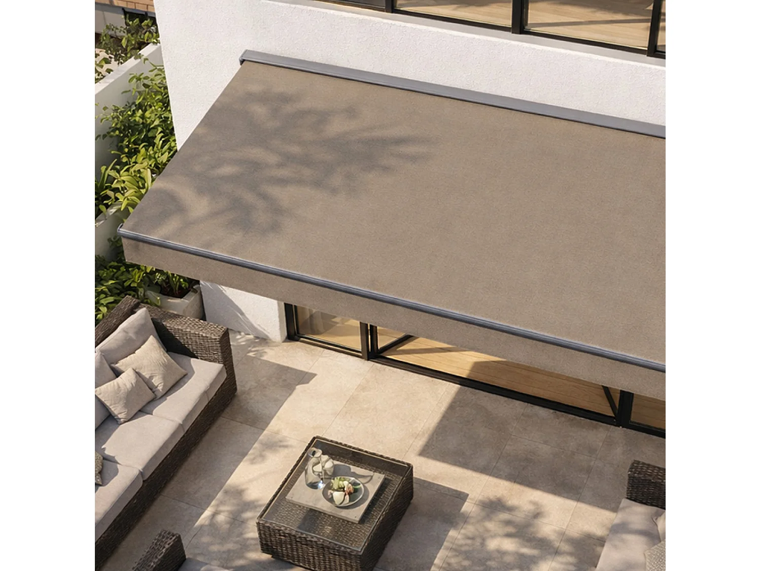 Store banne manuel 3,95 x 3 m en aluminium avec toile taupe ADRO