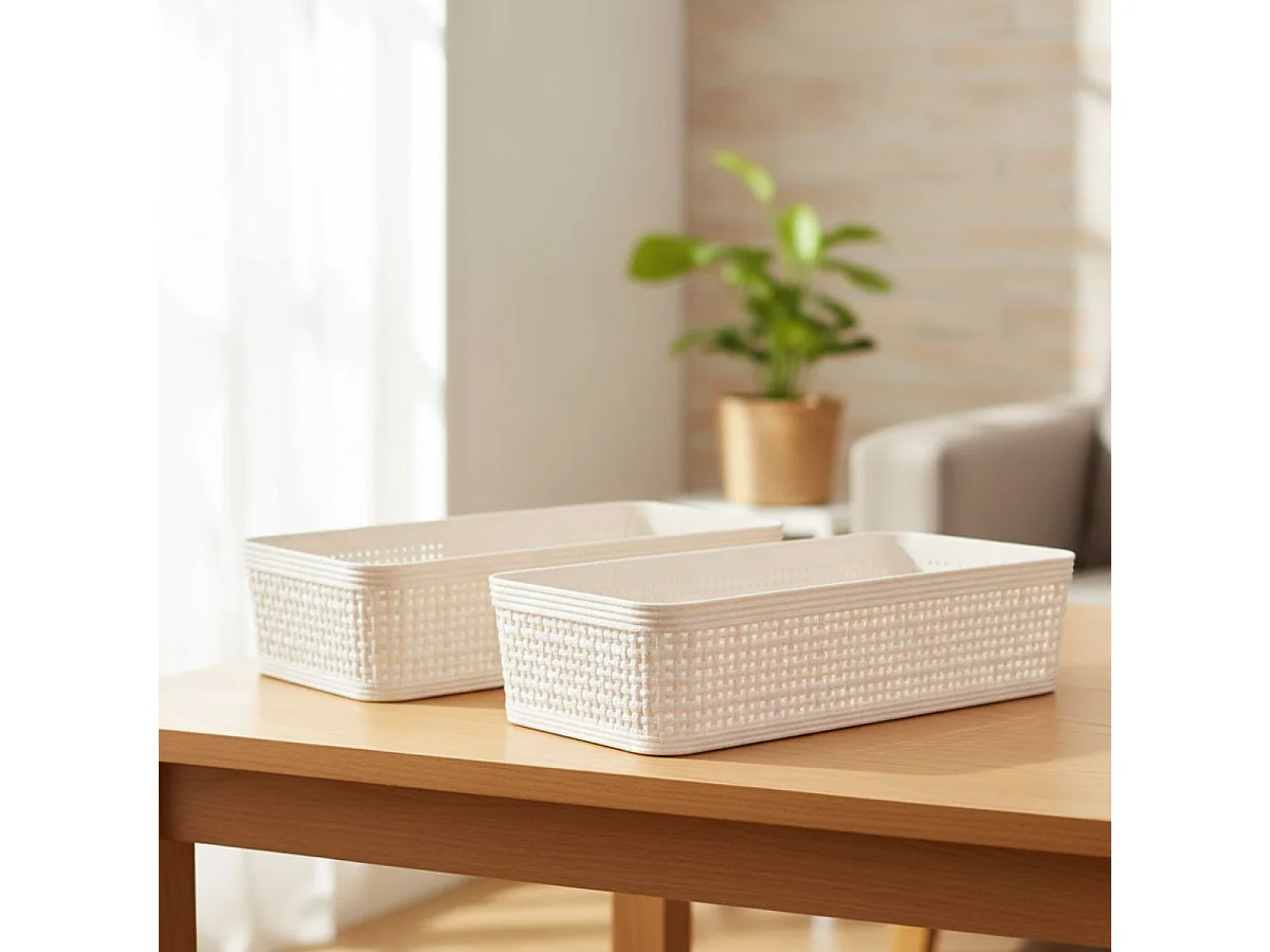 Pack de 2 cestas organizativas beige 6x13x25 cm