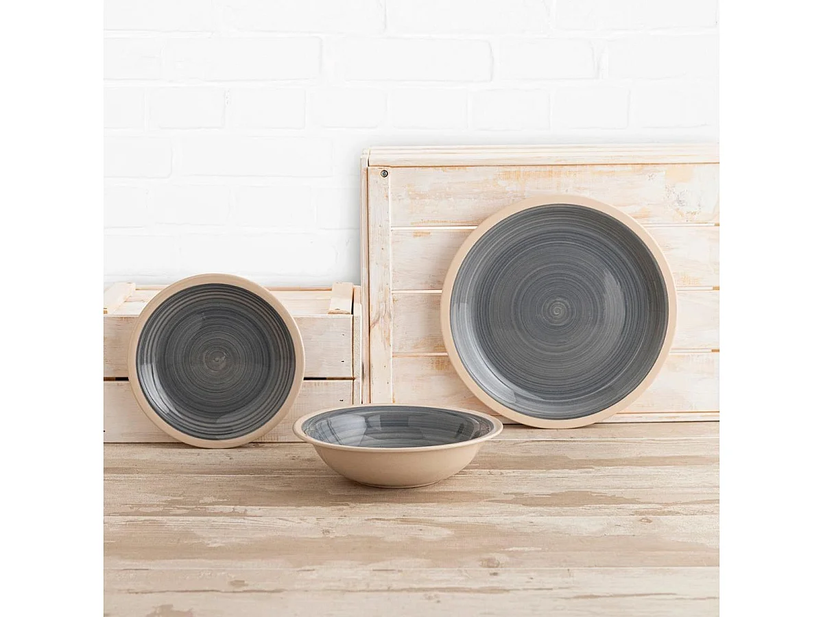 Vajilla Baltic Quid 18 piezas 6 servicios cerámica gris