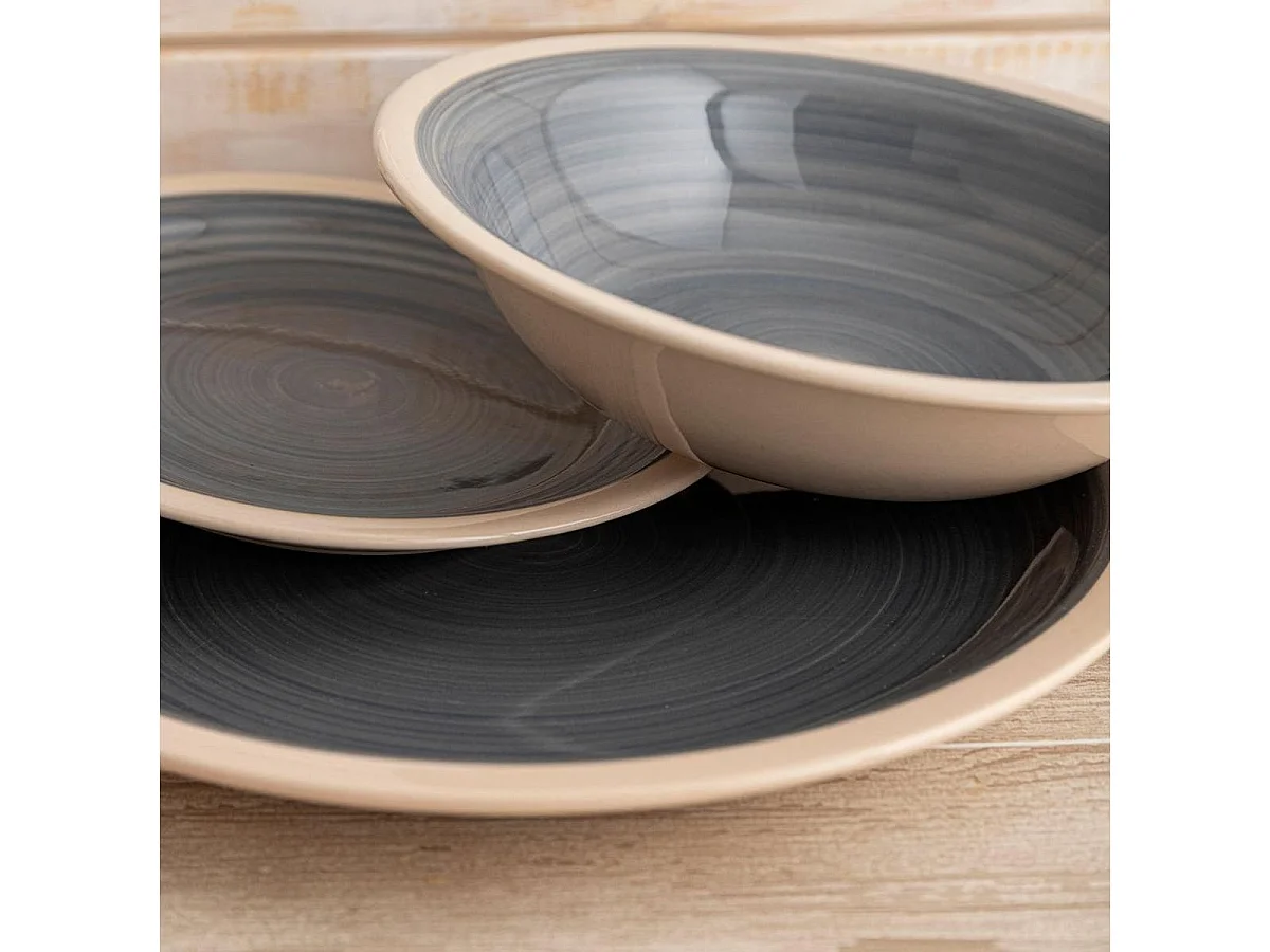 Vajilla Baltic Quid 18 piezas 6 servicios cerámica gris