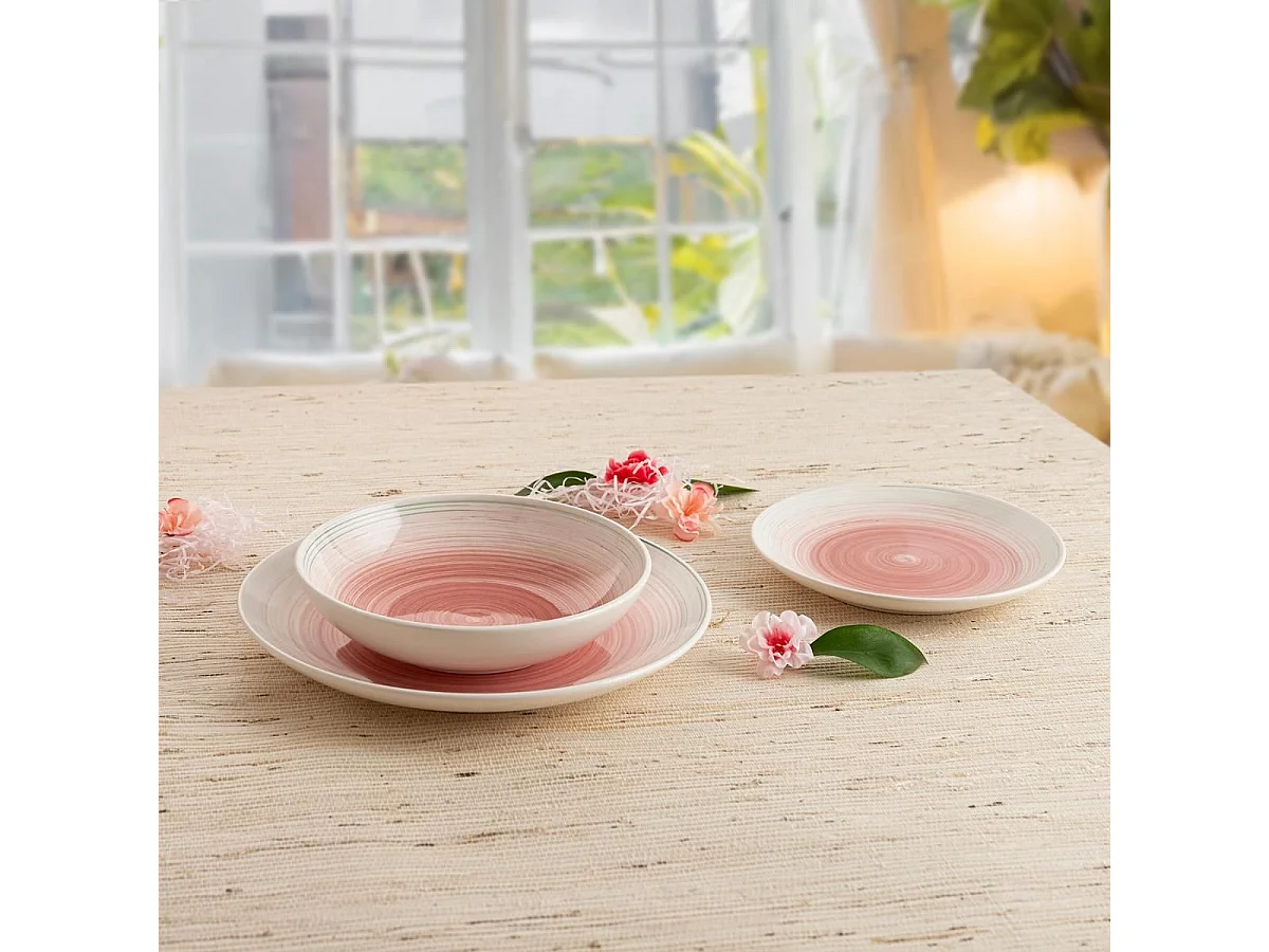 Vajilla Velvet Quid 18 piezas 6 servicios cerámica rosa