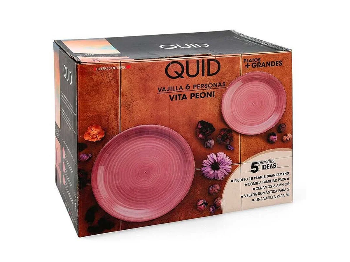 Vajilla Vita Peoni Quid 18 piezas gres rosa