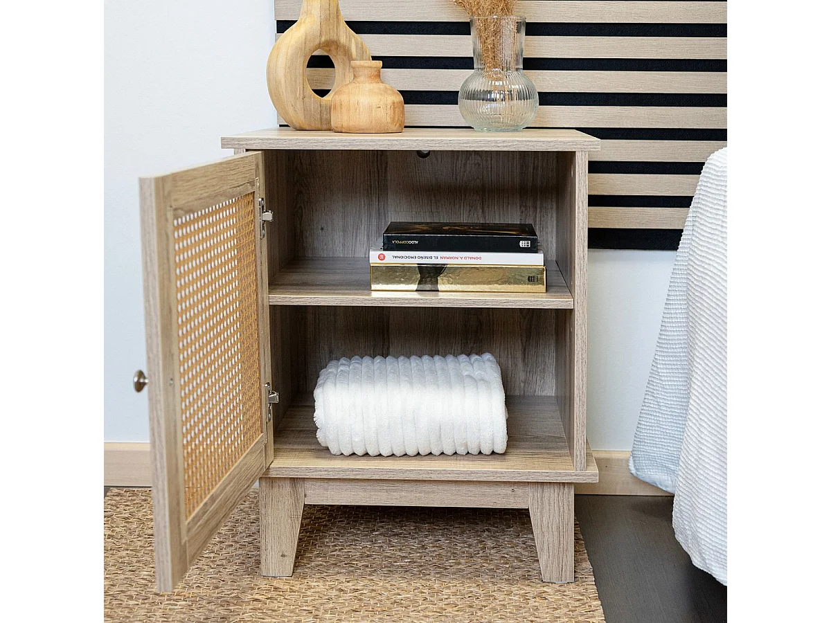Mesita de noche MOA Vinthera con armario ratán natural 60x48x40 cm
