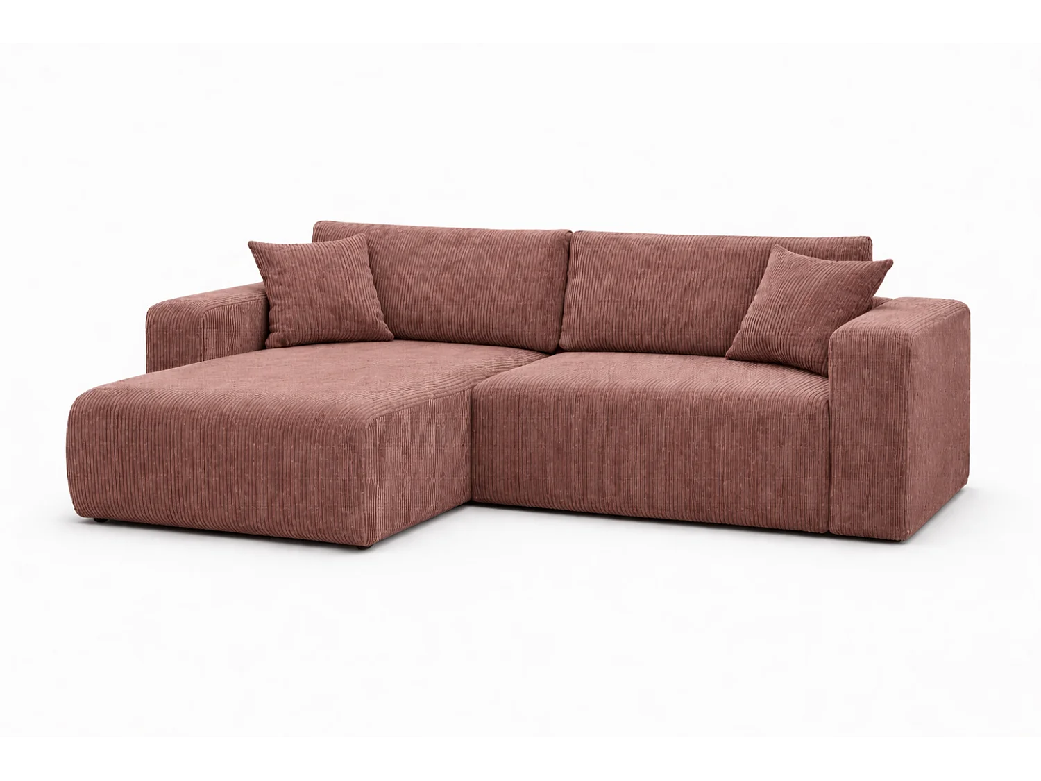 Divano letto angolare reversibile con vano contenitore universale in velluto a coste rame Flora L