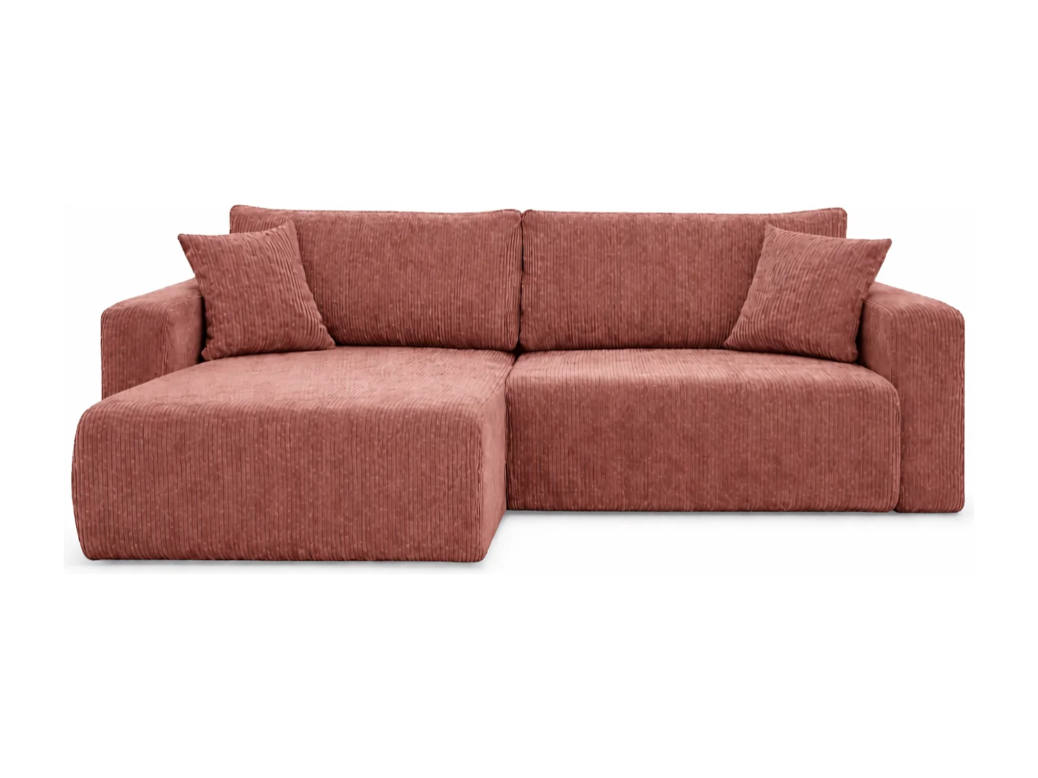 Divano letto angolare reversibile con vano contenitore universale in velluto a coste rame Flora L