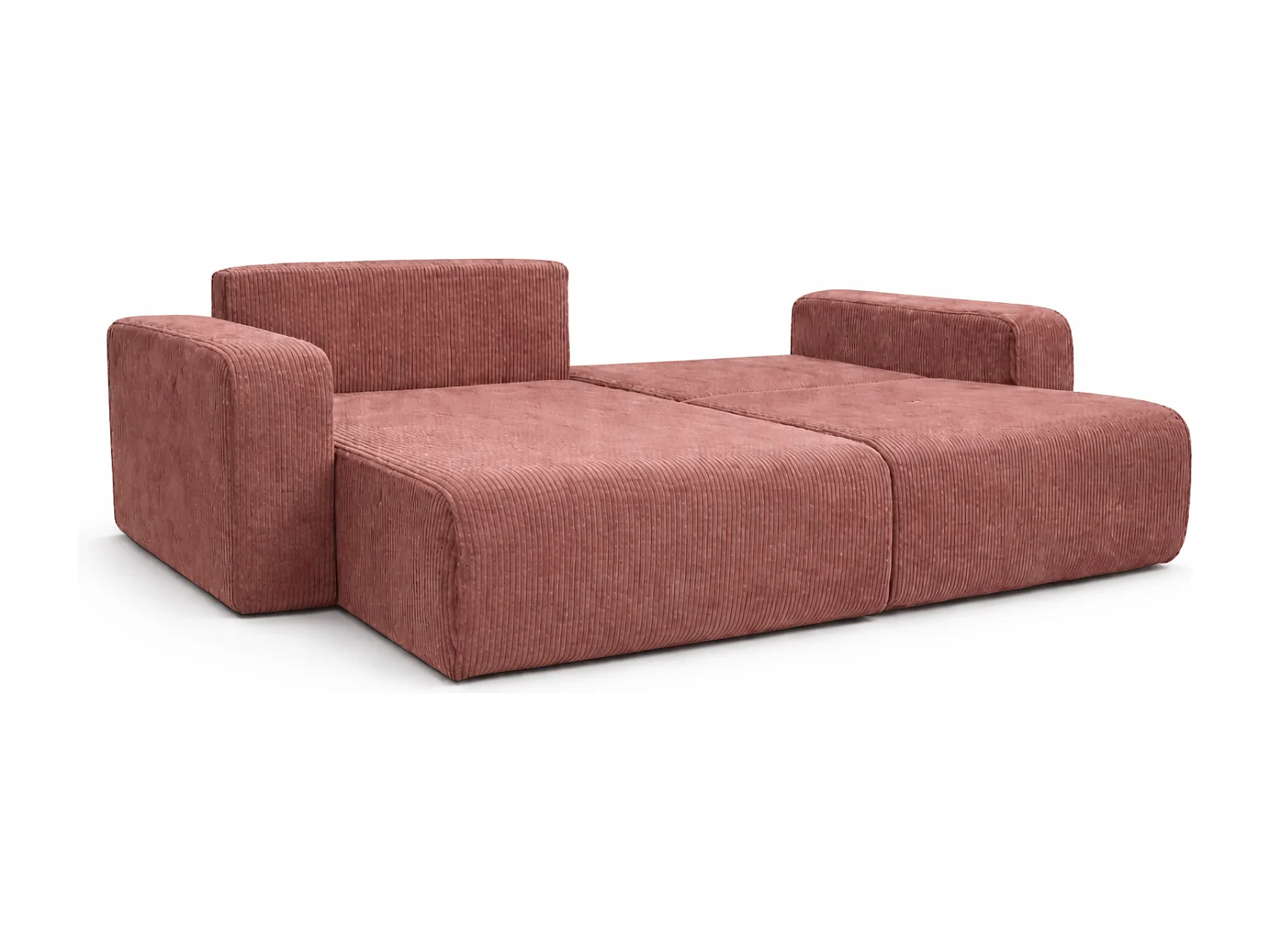 Divano letto angolare reversibile con vano contenitore universale in velluto a coste rame Flora L