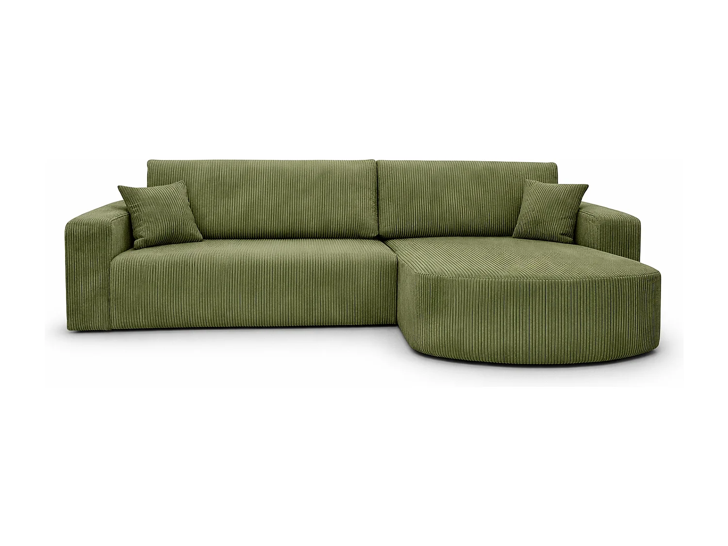 Canapé d'Angle réversible convertible avec fonction de couchage coffre universel en velours côtelé vert Kimo XL