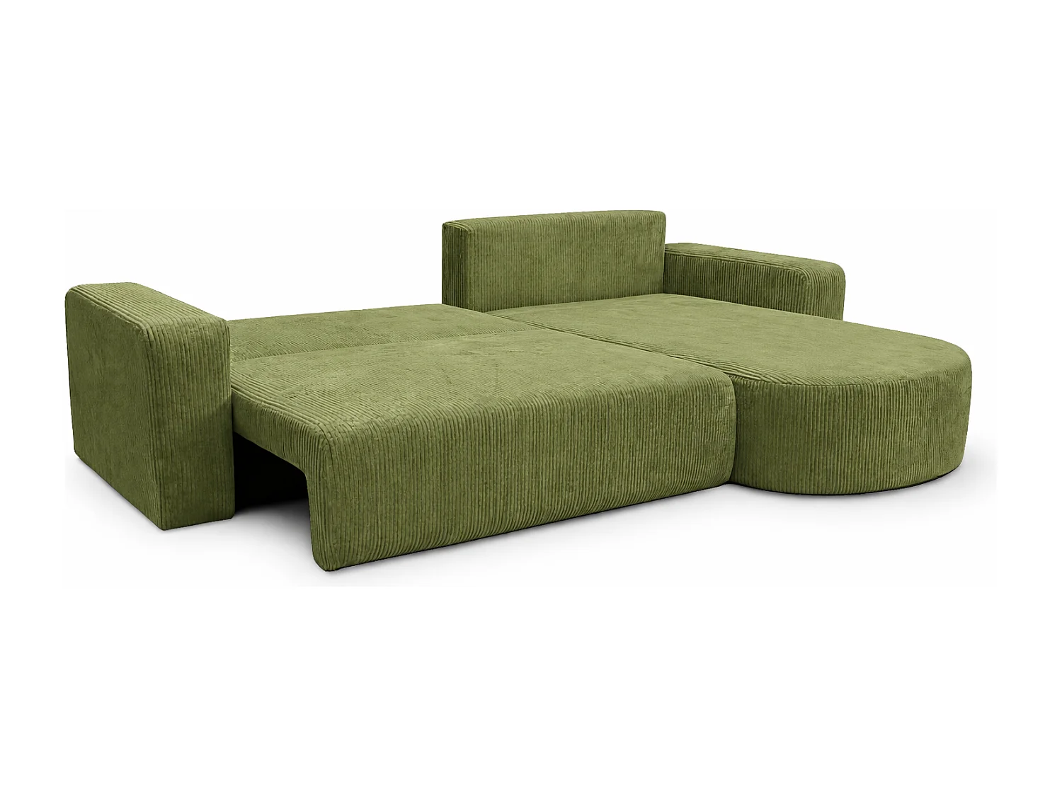 Canapé d'Angle réversible convertible avec fonction de couchage coffre universel en velours côtelé vert Kimo XL