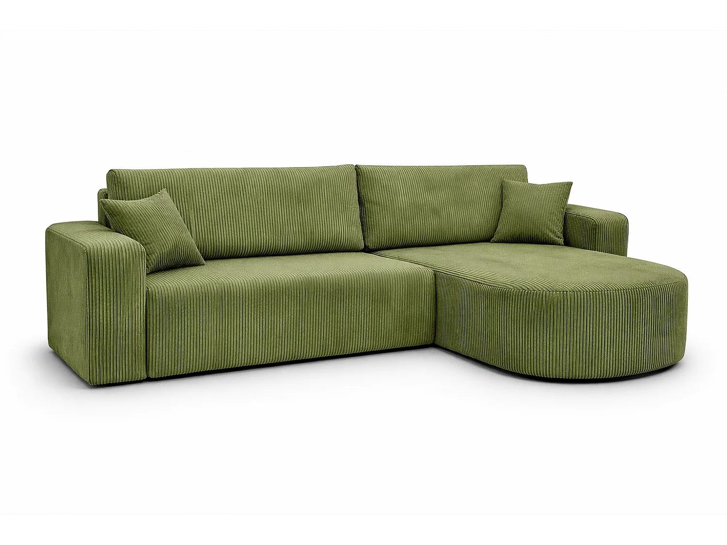 Divano letto angolare reversibile con vano contenitore universale in velluto a coste verde Kimo XL