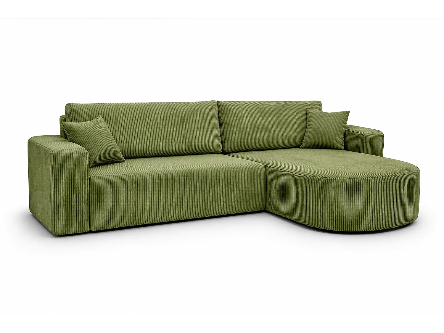 Divano letto angolare reversibile con vano contenitore universale in velluto a coste verde Kimo XL