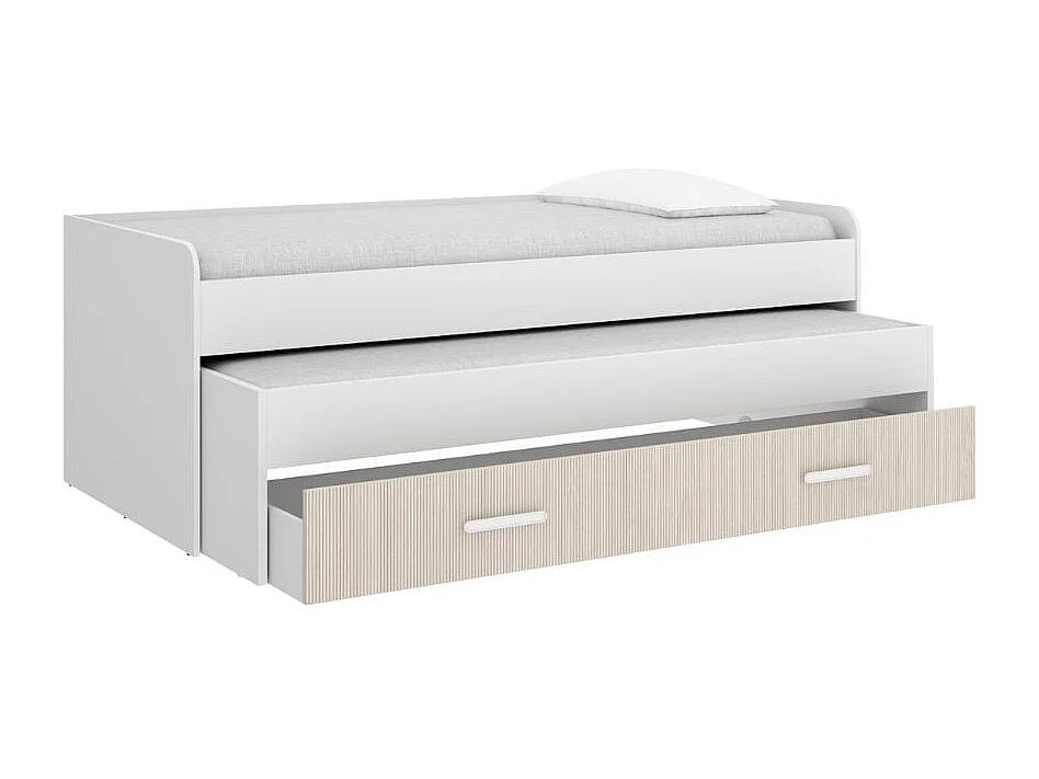 Lit gigogne PEMA PEMA 90x200 avec tiroir et roulettes Blanc / Imitation lamelle