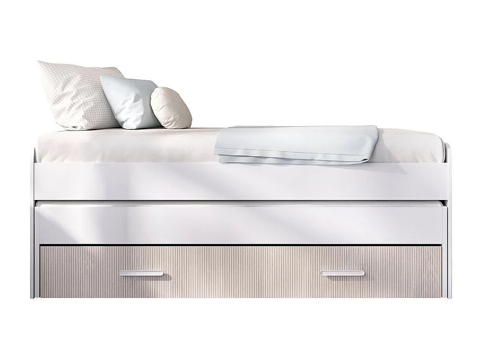 Lit gigogne PEMA PEMA 90x200 avec tiroir et roulettes Blanc / Imitation lamelle