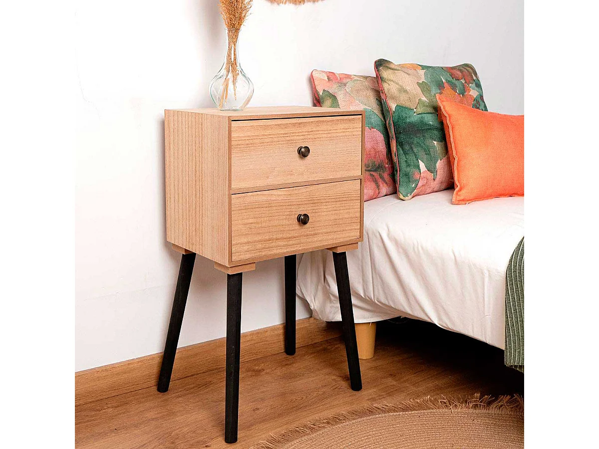 Mesita de noche MOA Vinthera 2 cajones madera 64,5x35x26 cm