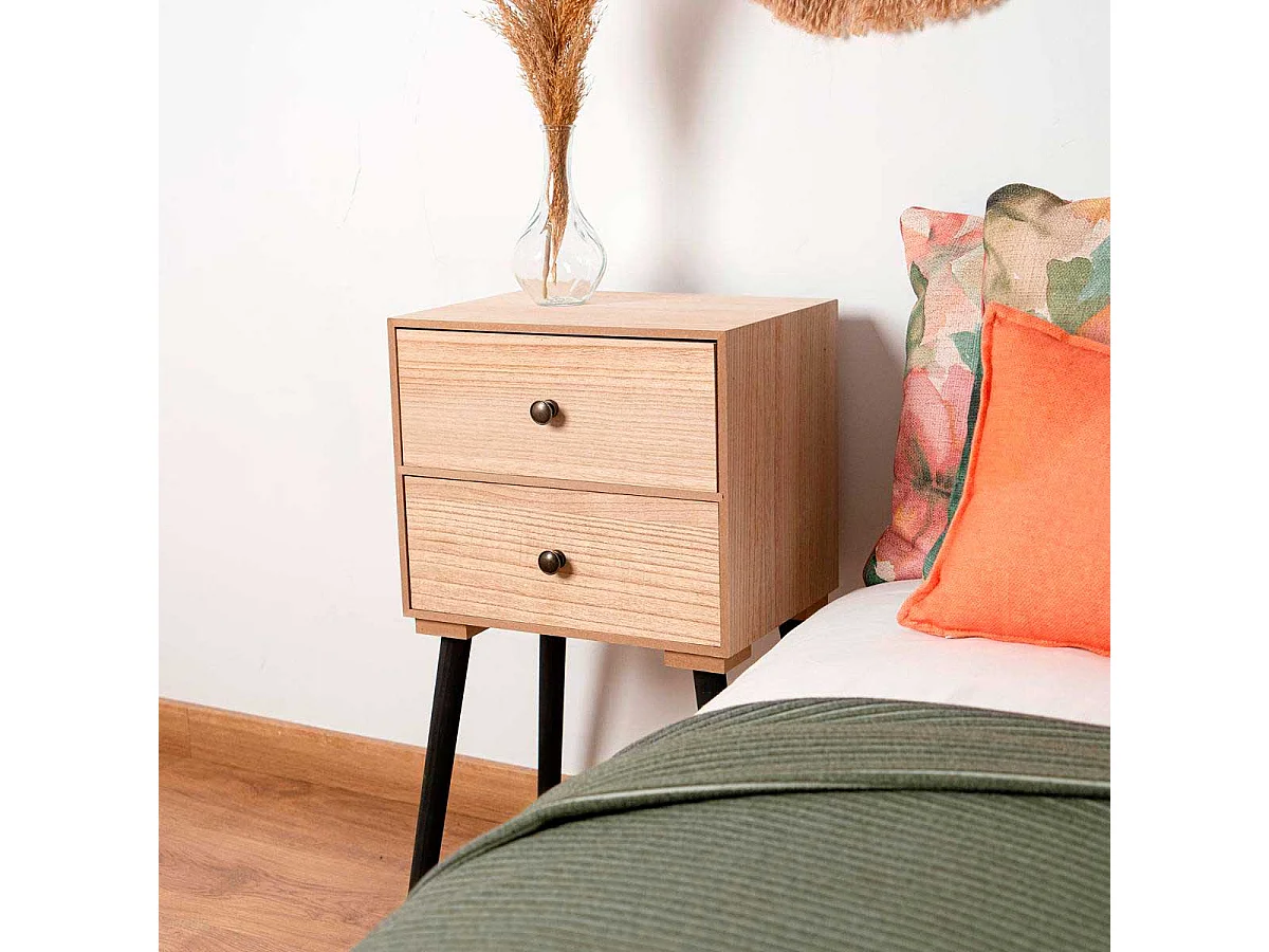 Mesita de noche MOA Vinthera 2 cajones madera 64,5x35x26 cm