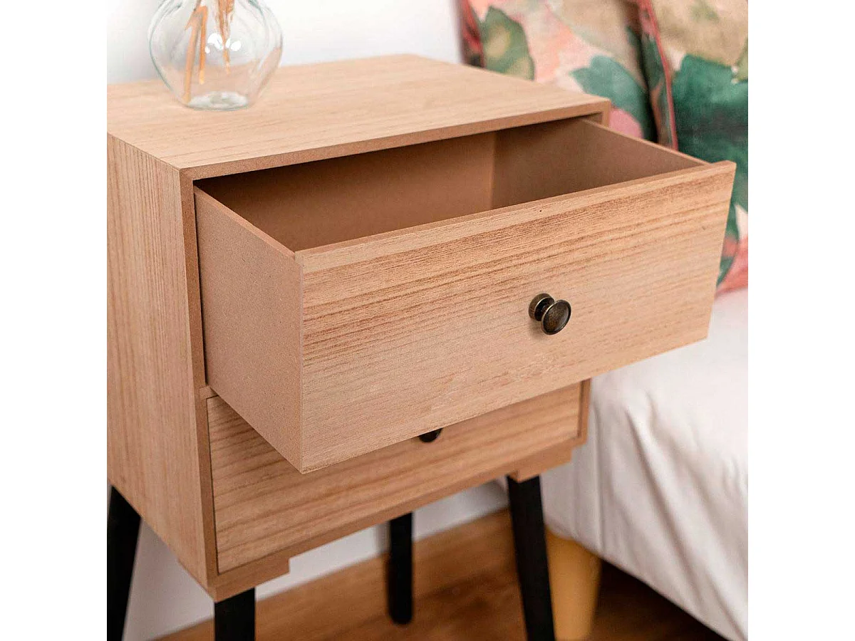 Mesita de noche MOA Vinthera 2 cajones madera 64,5x35x26 cm