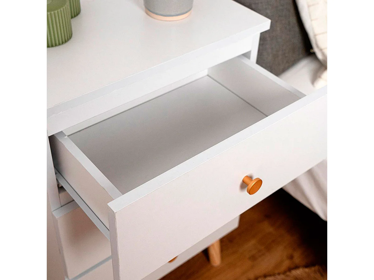 Mesita de noche MOA Vinthera 3 cajones blanco/madera 64,3x40x30 cm