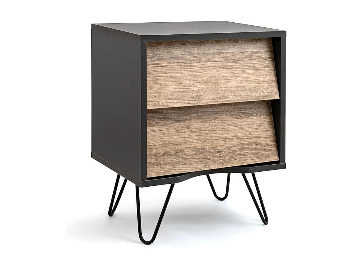 Mesita de noche MOA Vinthera 2 cajones negro/natural 49,5x40x30 cm