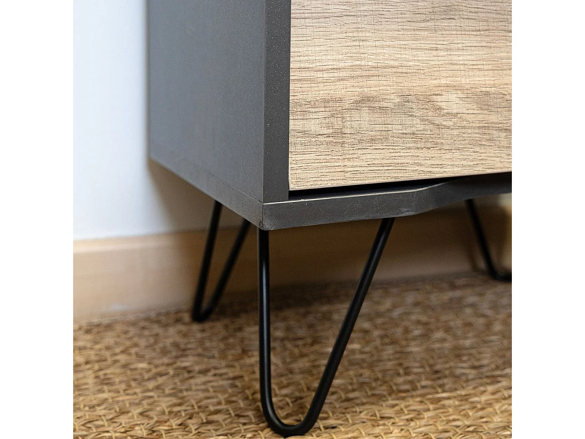 Mesita de noche MOA Vinthera 2 cajones negro/natural 49,5x40x30 cm