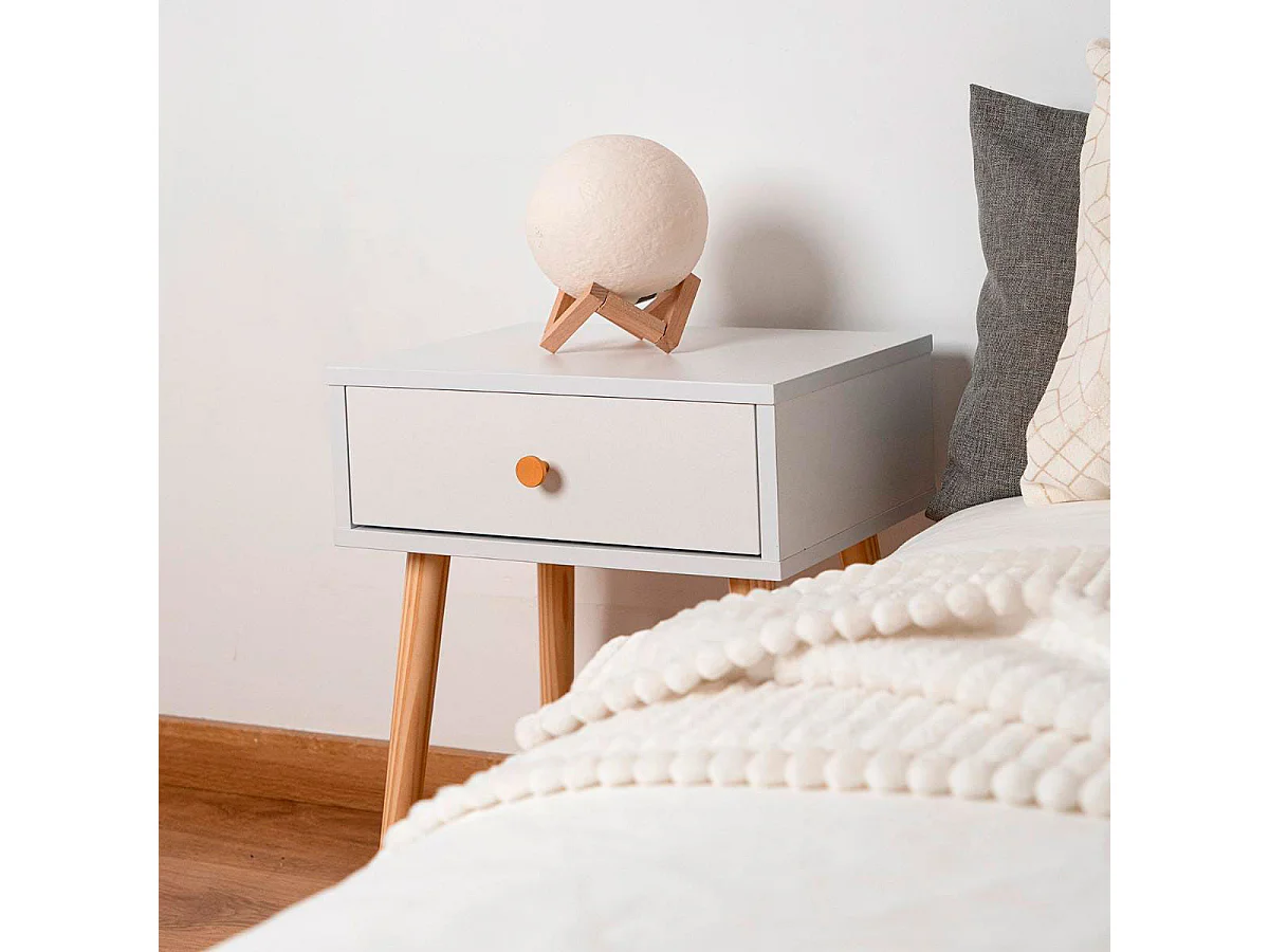 Mesita de noche MOA Vinthera 1 cajón blanco/madera 51x40x30 cm