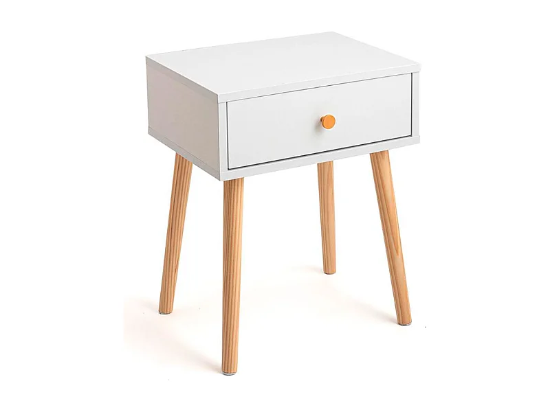Mesita de noche MOA Vinthera 1 cajón blanco/madera 51x40x30 cm