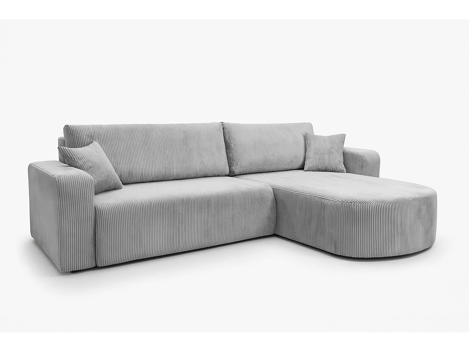 Canapé d'Angle réversible convertible avec fonction de couchage coffre universel en velours côtelé gris clair Kimo XL