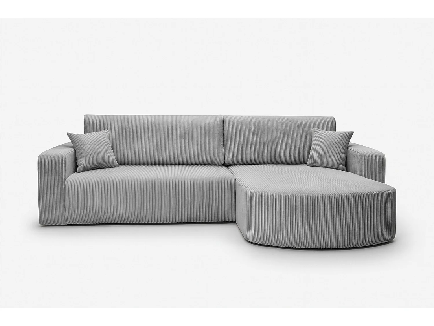 Divano letto angolare reversibile con vano contenitore universale in velluto a coste grigio chiaro Kimo XL