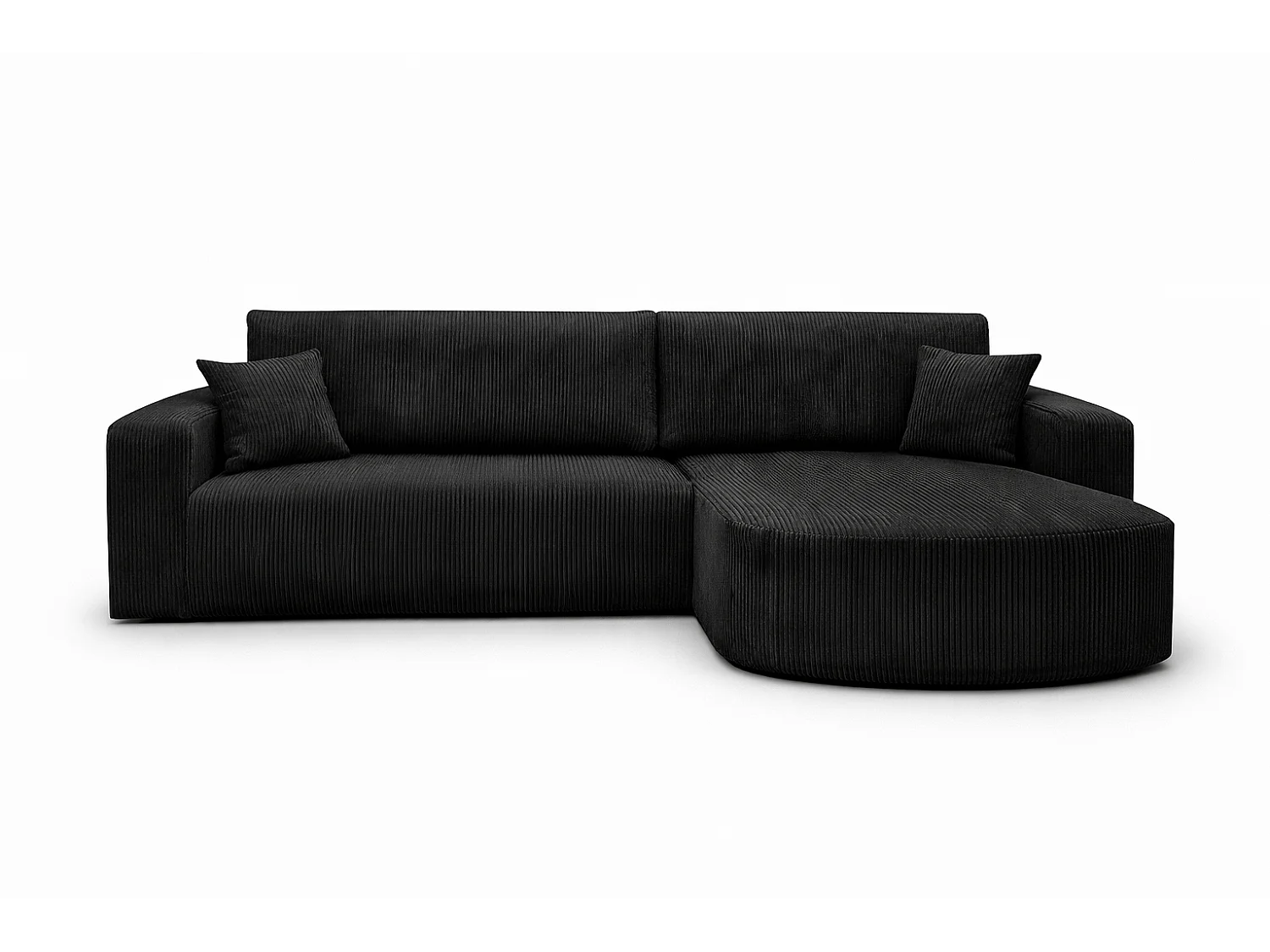 Canapé d'Angle réversible convertible avec fonction de couchage coffre universel en velours côtelé noir Kimo XL