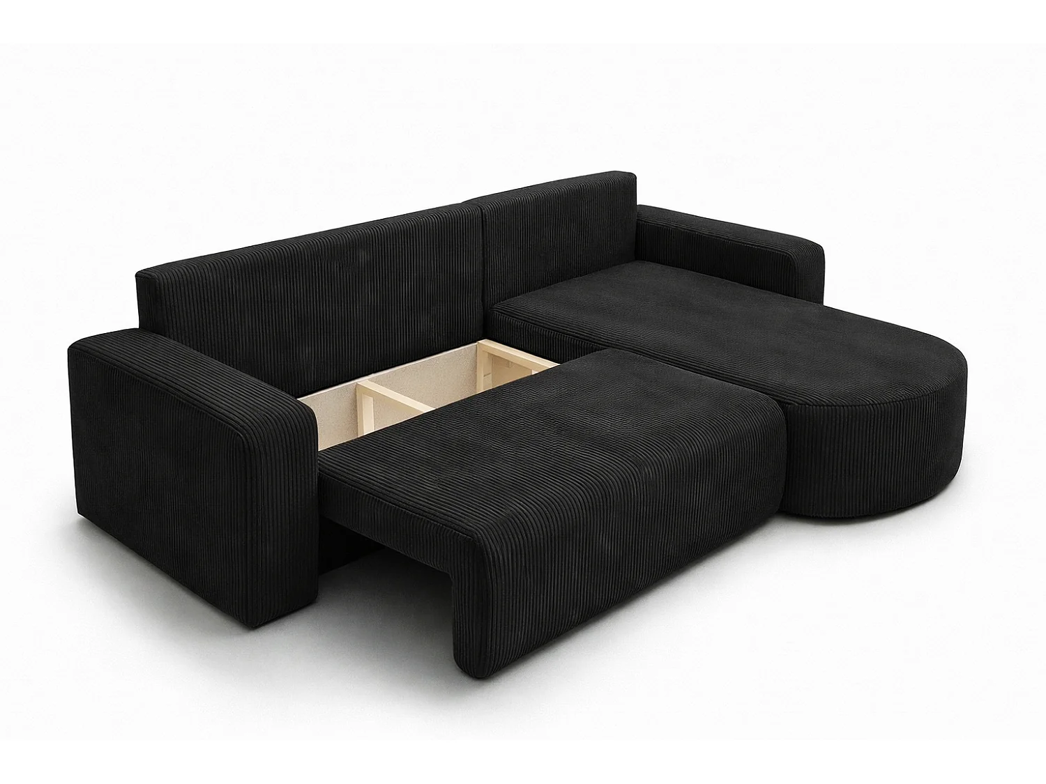 Canapé d'angle convertible express 4 places avec coffre en velours noir