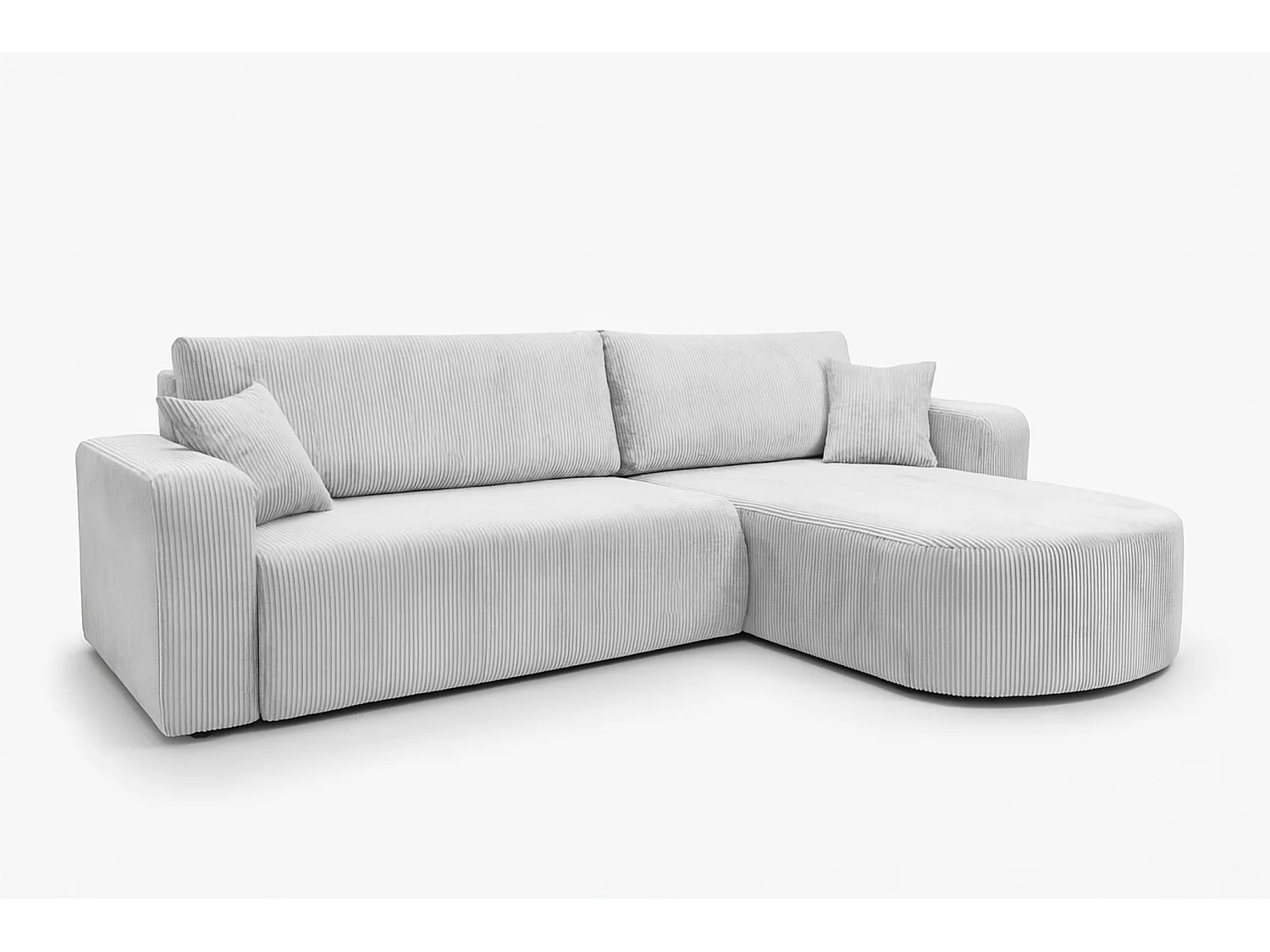 Divano letto angolare reversibile con vano contenitore universale in velluto a coste bianco Kimo XL