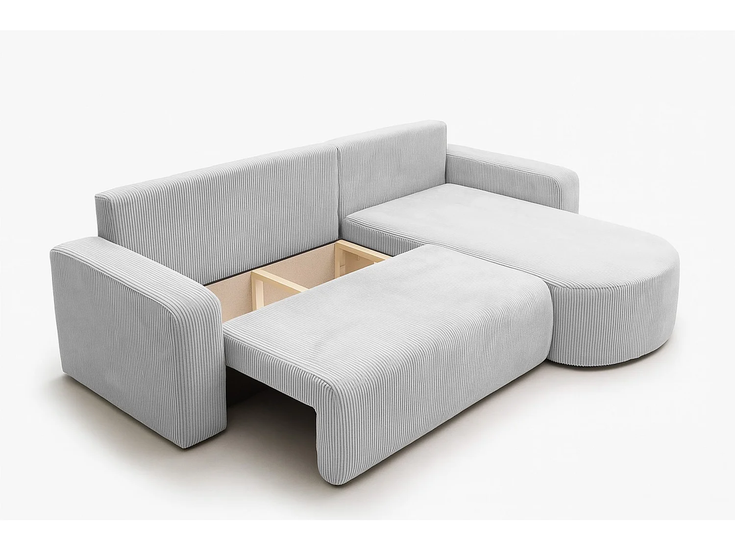 Divano letto angolare reversibile con vano contenitore universale in velluto a coste bianco Kimo XL