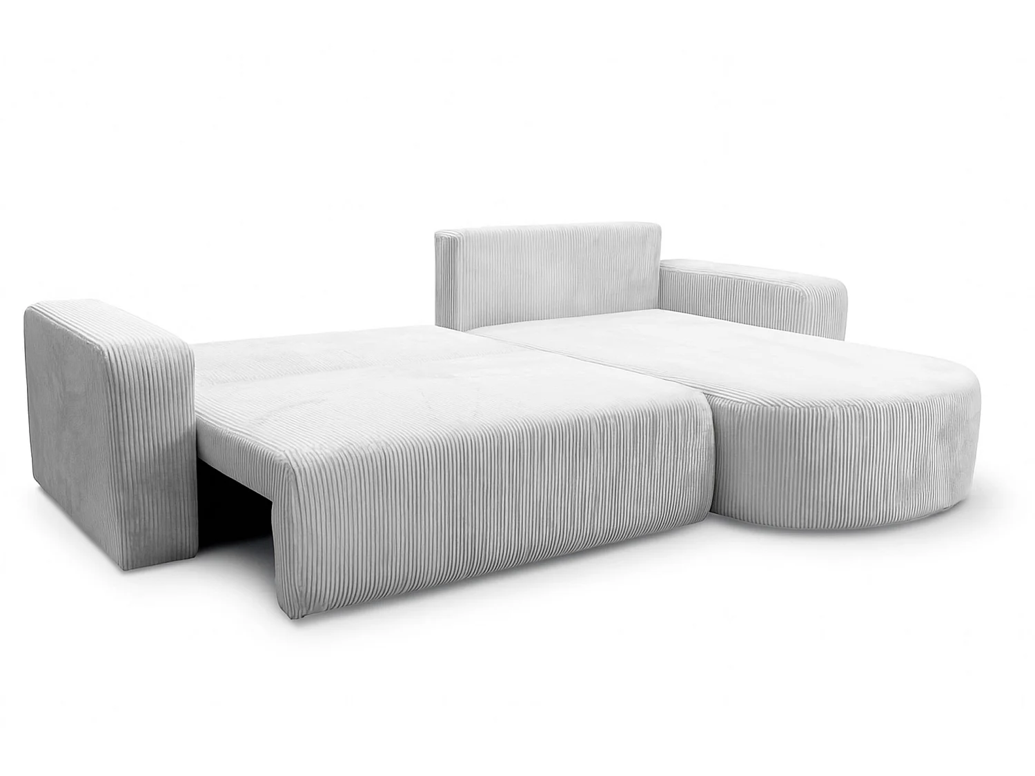 Divano letto angolare reversibile con vano contenitore universale in velluto a coste bianco Kimo XL