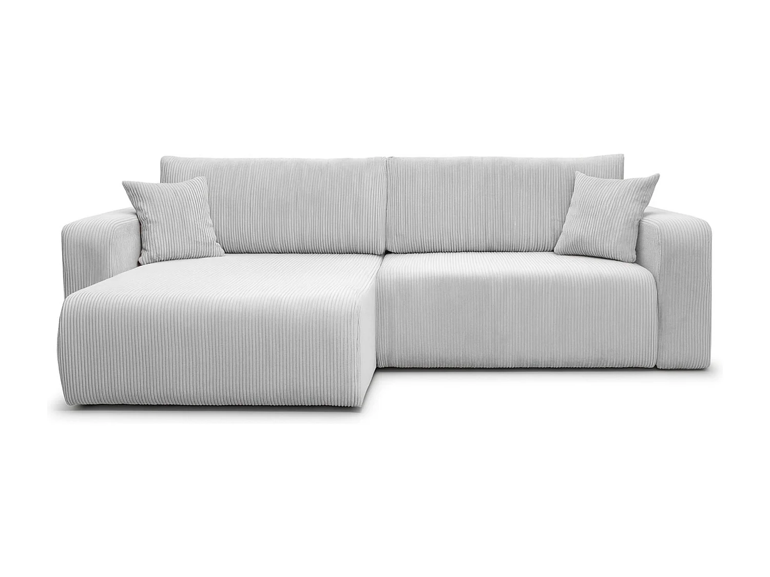 Divano letto angolare reversibile con vano contenitore universale in velluto a coste bianco Flora L