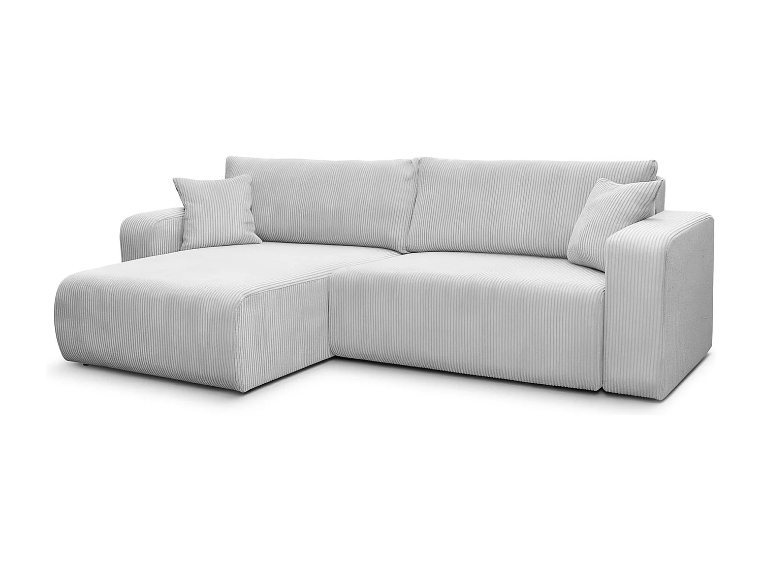 Omkeerbare hoekslaapbank Flora L met slaapfunctie en universele opbergbox in wit ribfluweel Rechtstreeks van de fabrikant, levering en plaatsing gratis!