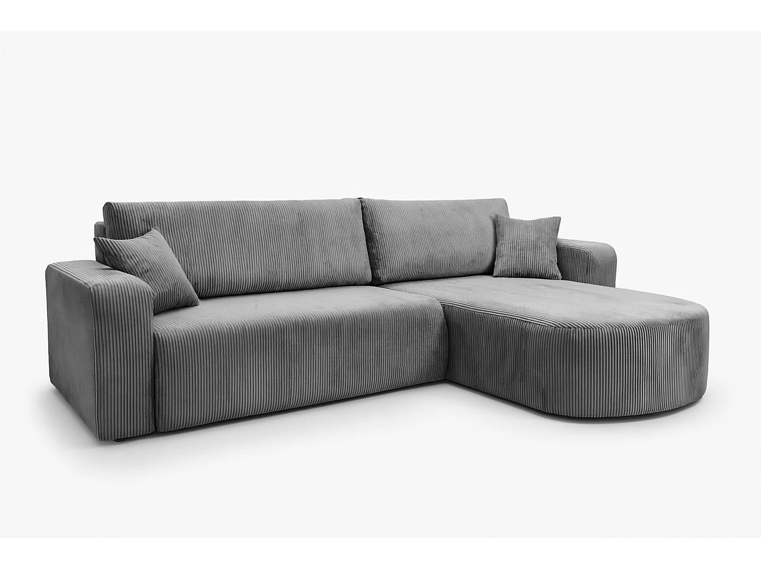 Canapé d'Angle réversible convertible avec fonction de couchage coffre universel en velours côtelé gris Kimo XL