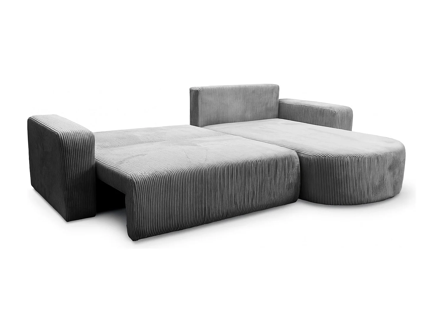 Canapé d'Angle réversible convertible avec fonction de couchage coffre universel en velours côtelé gris Kimo XL