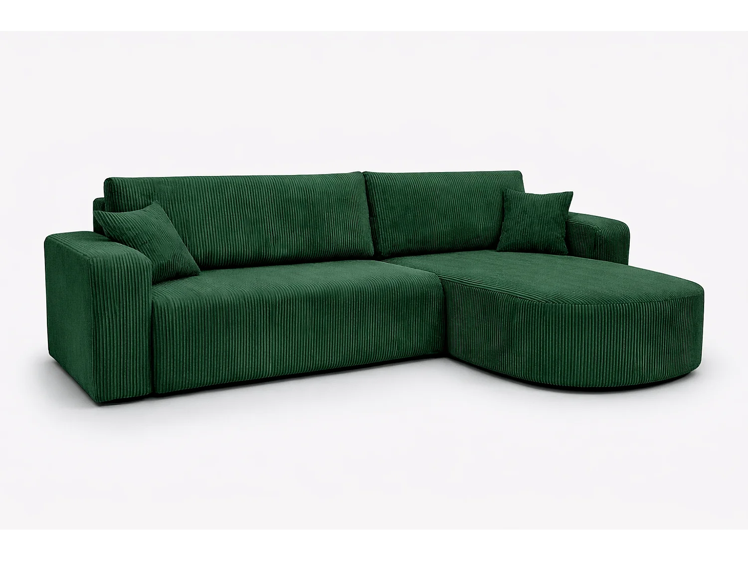 Canapé d'Angle réversible convertible avec fonction de couchage coffre universel en velours côtelé vert bouteille Kimo XL