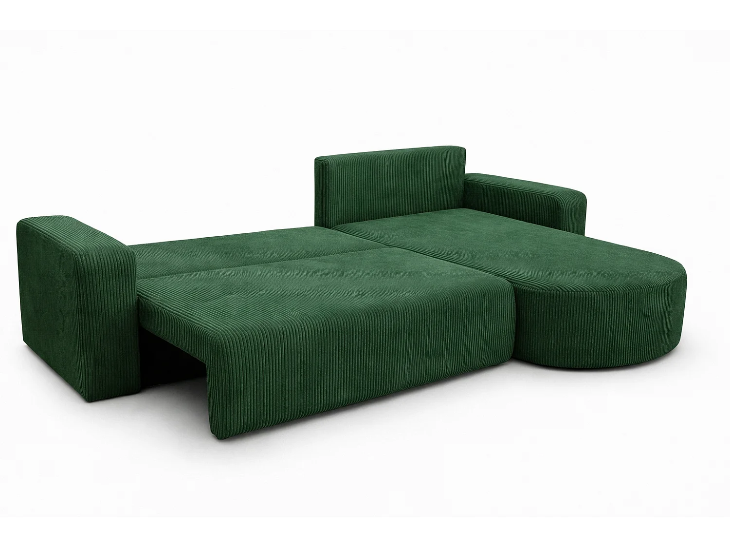 Canapé d'Angle réversible convertible avec fonction de couchage coffre universel en velours côtelé vert bouteille Kimo XL