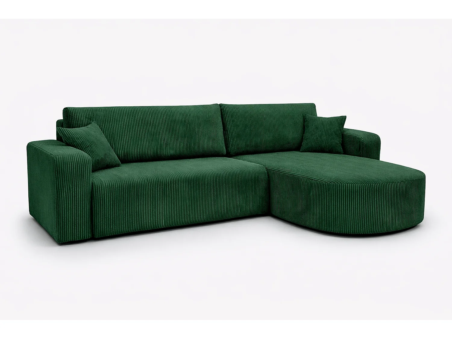 Divano letto angolare reversibile con vano contenitore universale in velluto a coste verde bottiglia Kimo XL