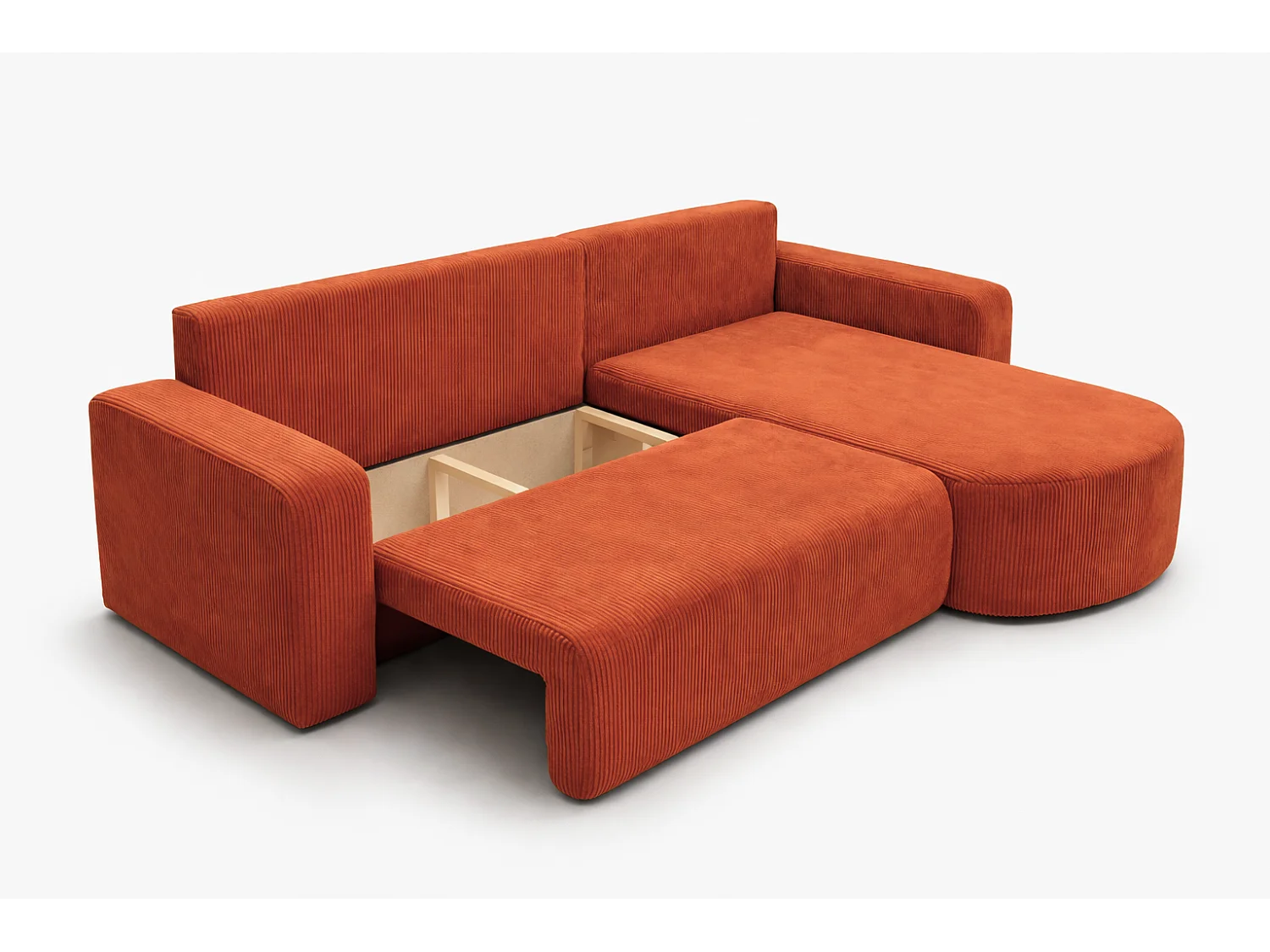 Canapé d'Angle réversible convertible avec fonction de couchage coffre universel en velours côtelé cuivre Kimo XL