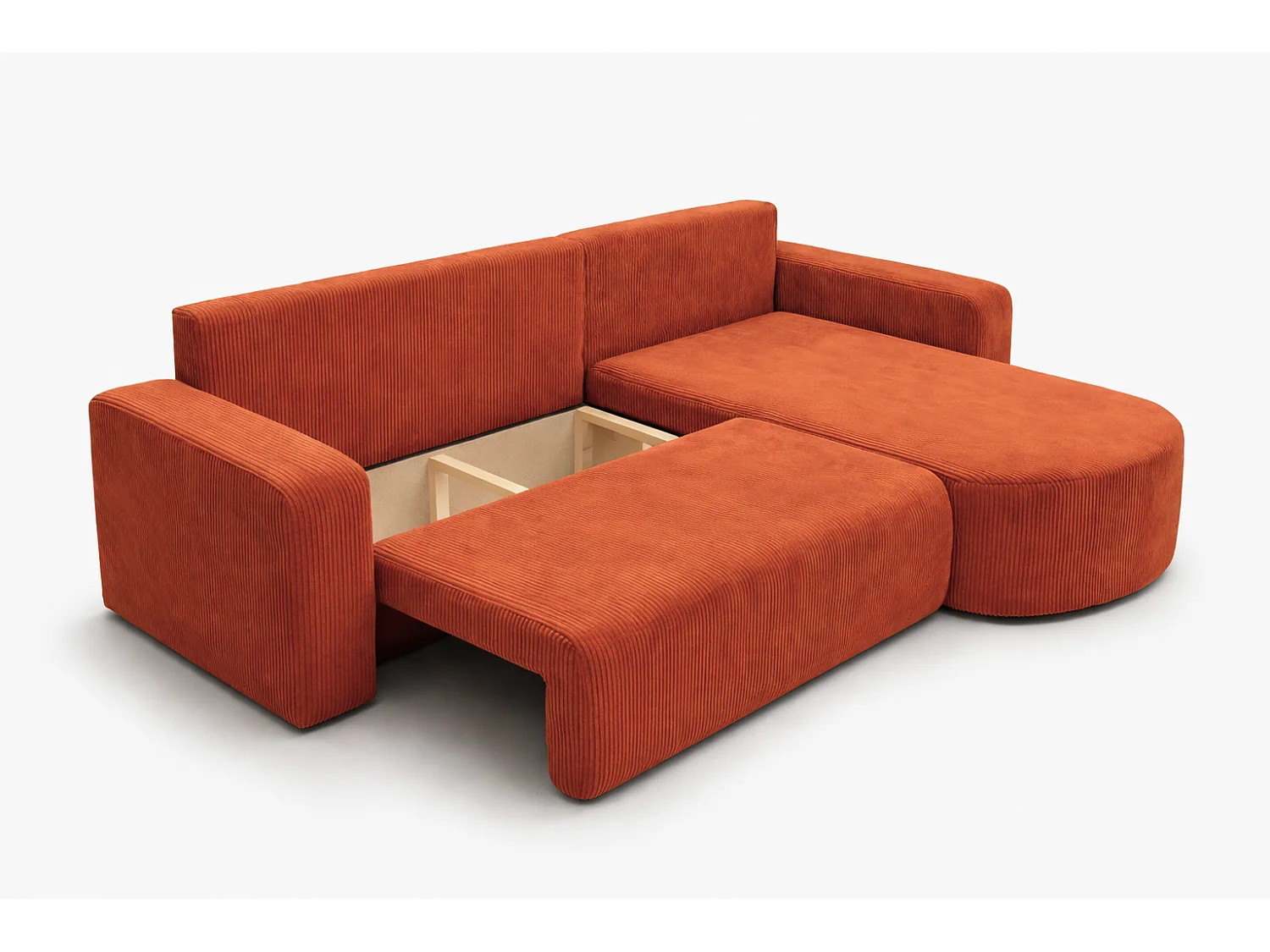 Canapé d'Angle réversible convertible avec fonction de couchage coffre universel en velours côtelé cuivre Kimo XL