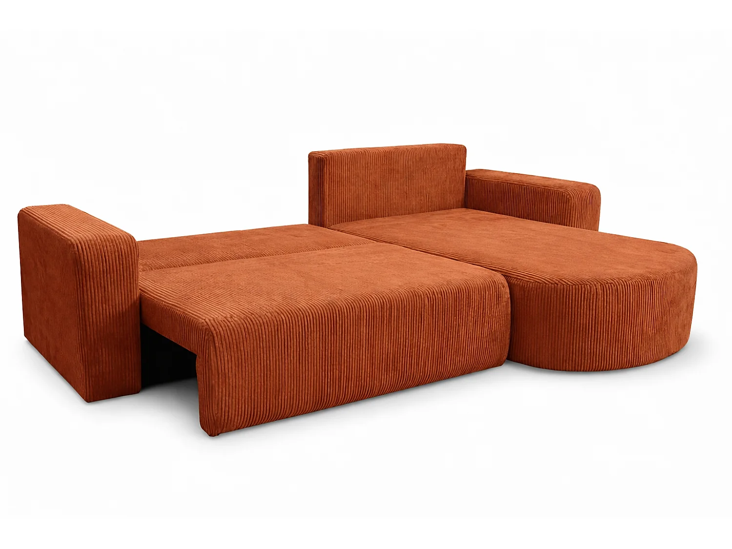 Canapé d'Angle réversible convertible avec fonction de couchage coffre universel en velours côtelé cuivre Kimo XL