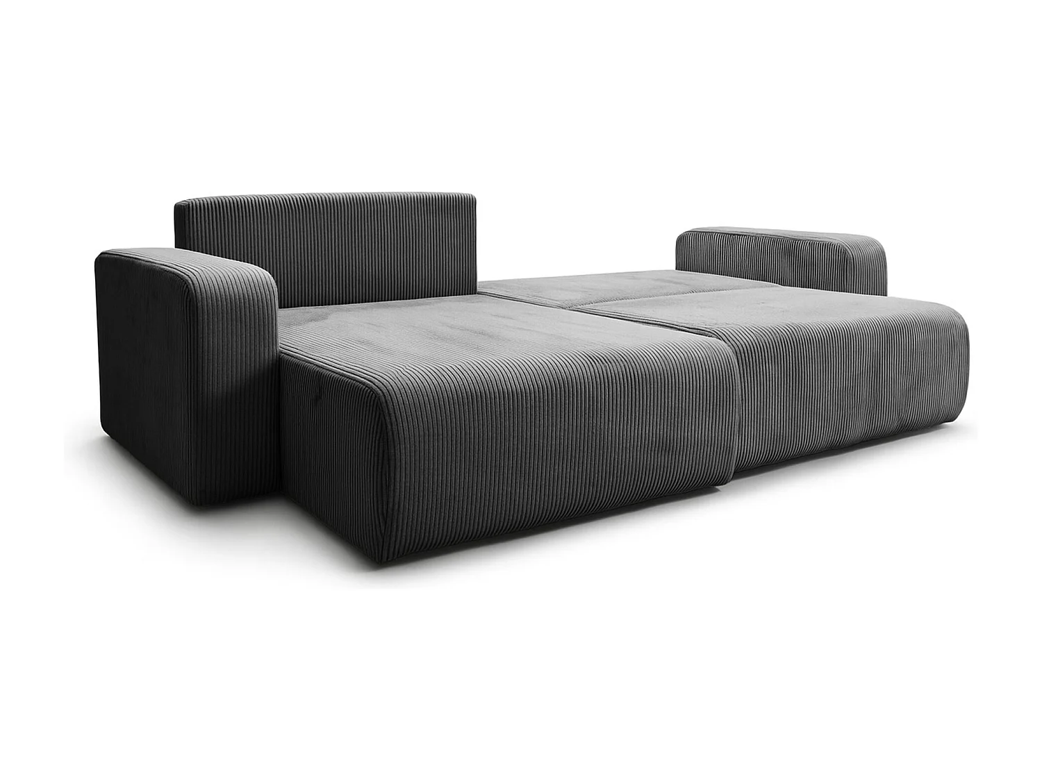 Divano letto angolare reversibile con vano contenitore universale in velluto a coste grigio Flora L