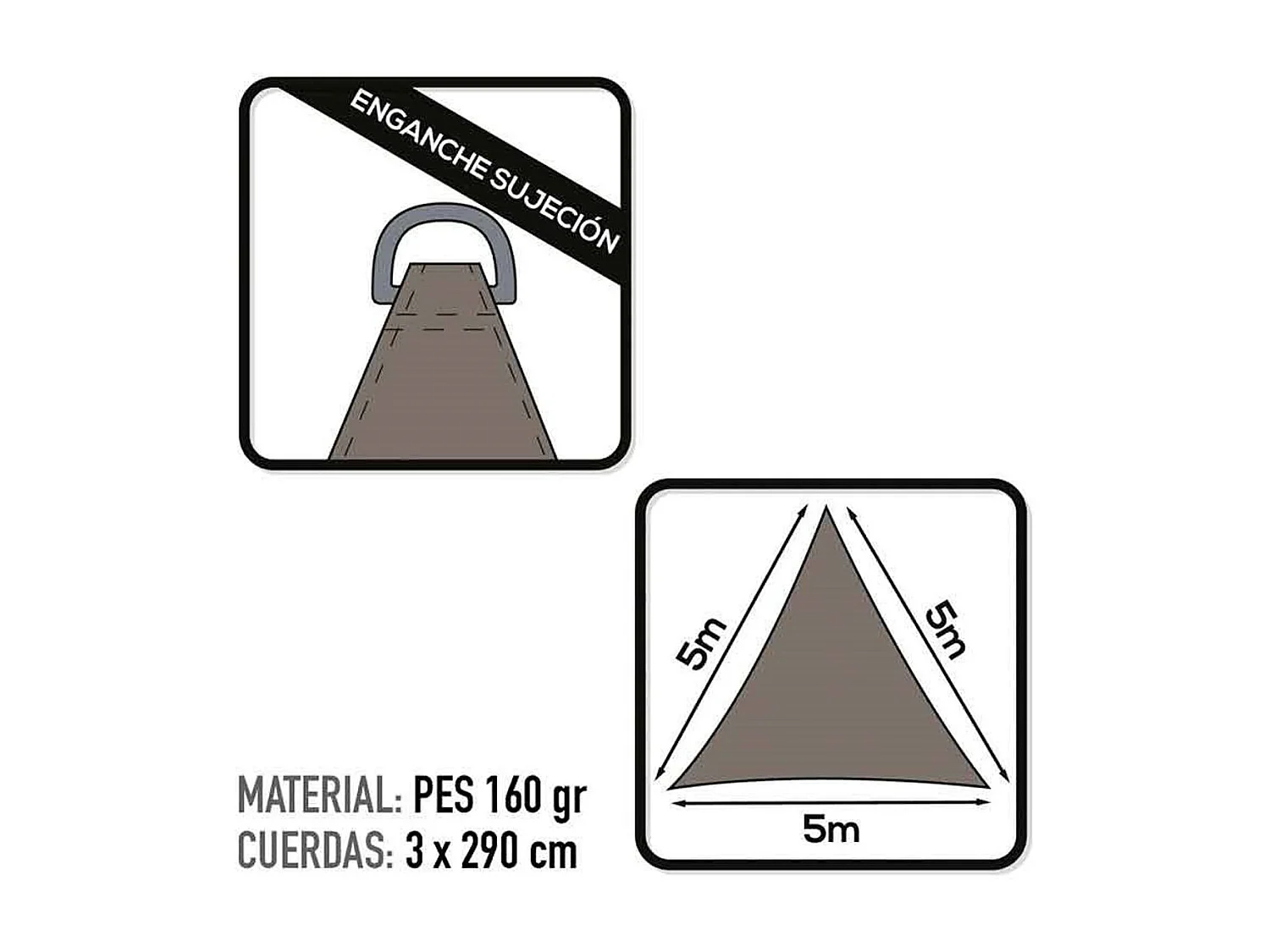 Toldo vela de sombreo Aktive Garden poliéster antracita 5x5x5 m