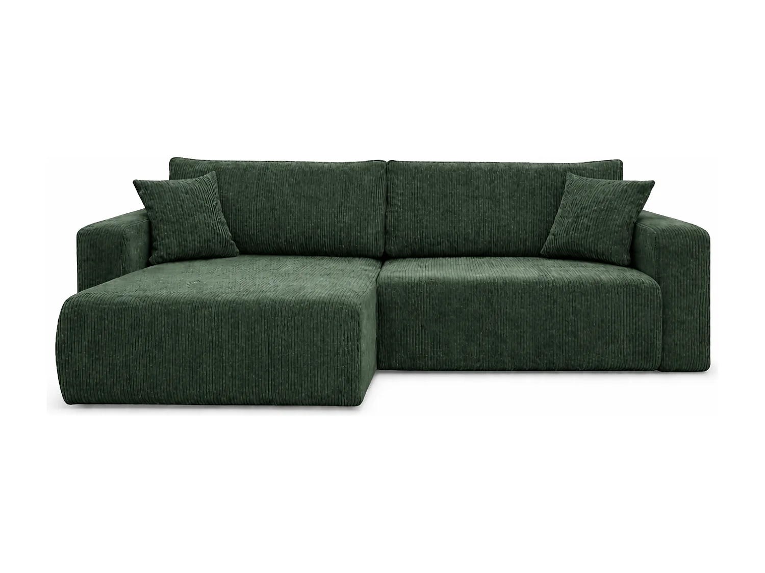 Divano letto angolare reversibile con vano contenitore universale in velluto a coste verde bottiglia Flora L