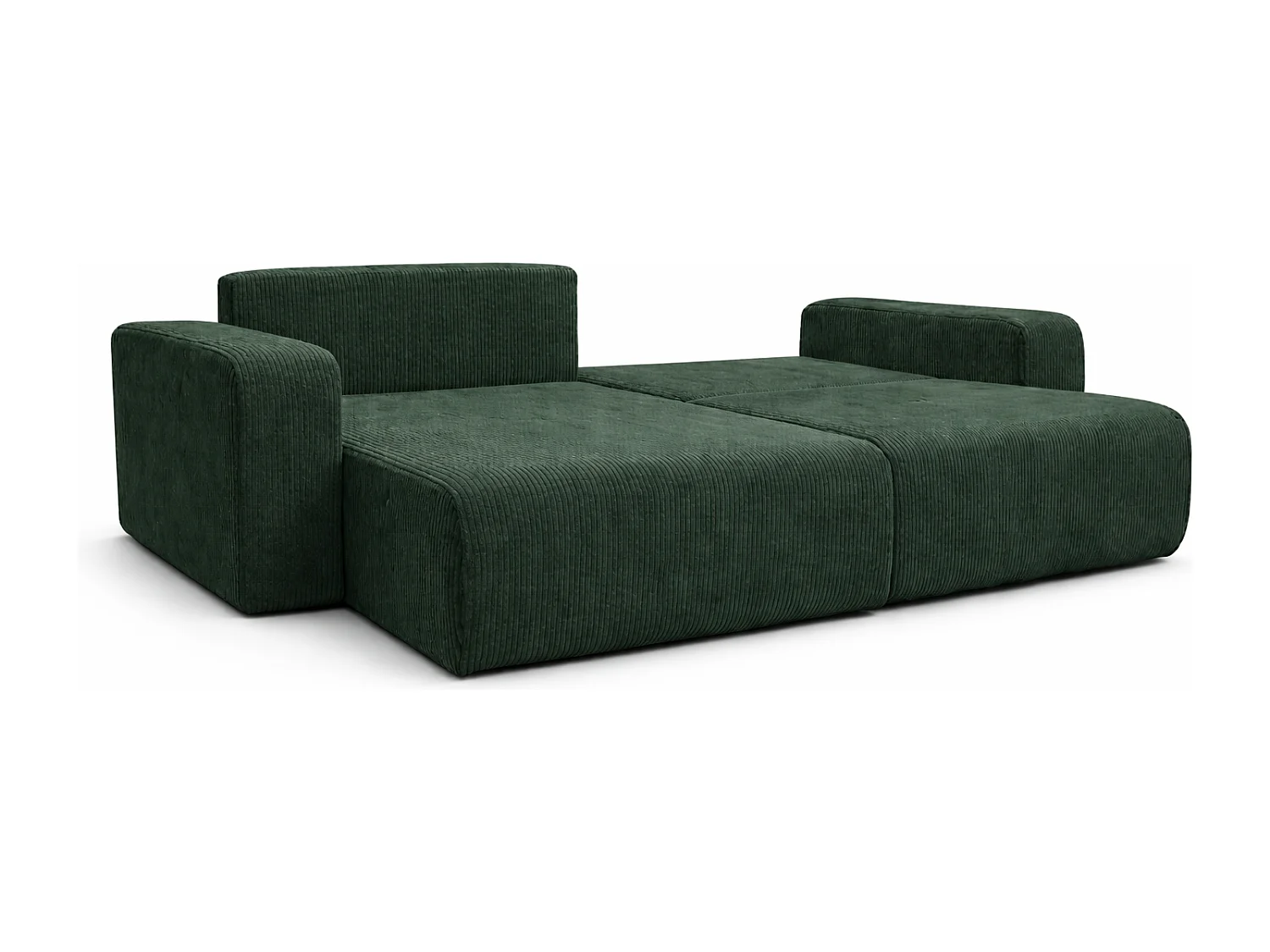 Omkeerbare hoekslaapbank Flora L met slaapfunctie en universele opbergbox in fles groen ribfluweel Rechtstreeks van de fabrikant, levering en plaatsing gratis!