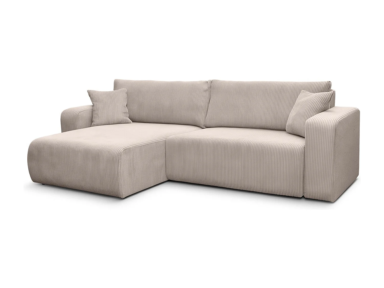 Divano letto angolare reversibile con vano contenitore universale in velluto a coste beige Flora L