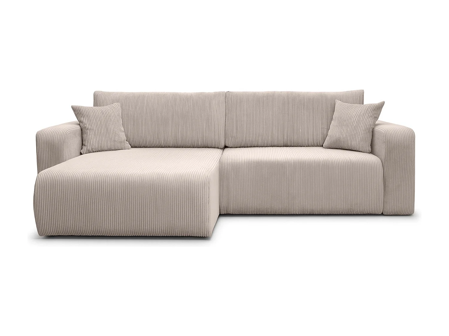 Divano letto angolare reversibile con vano contenitore universale in velluto a coste beige Flora L